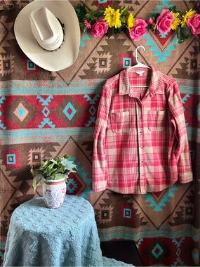 Red Orange Plaid Button-Up Shirt